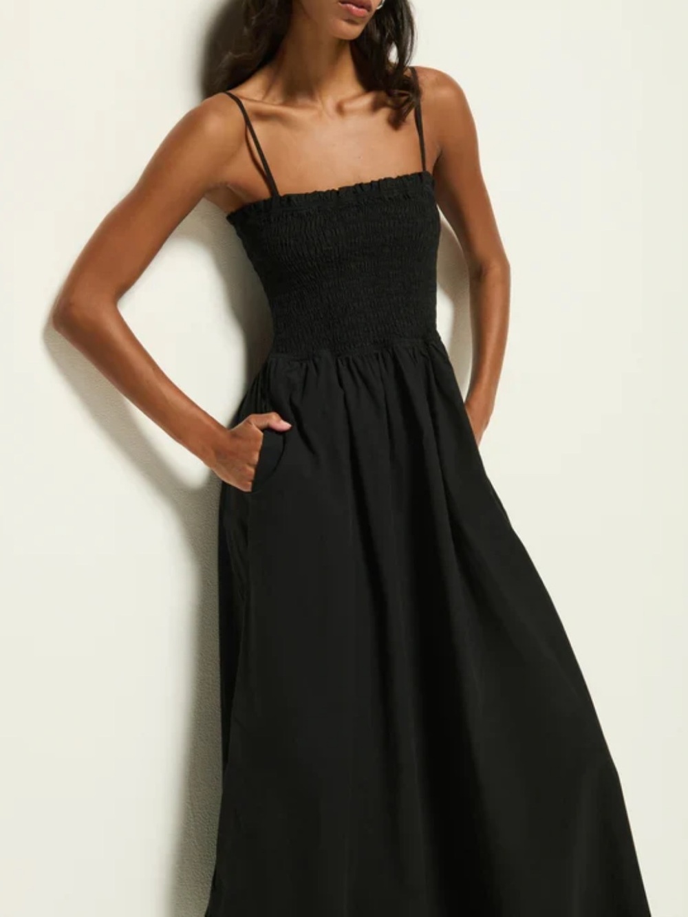 Astr Black Smocked midi Dress